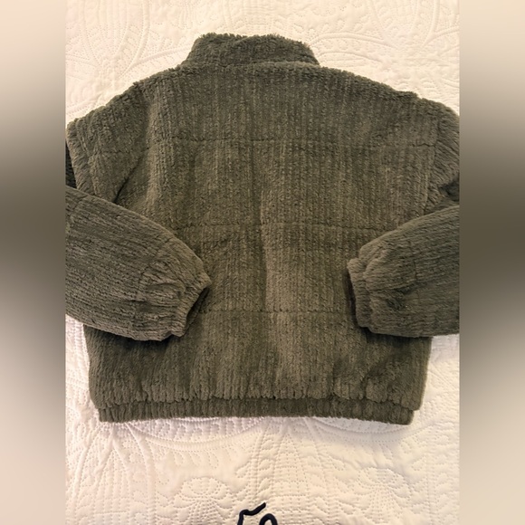 Sherpa Puffer Jacket Plush Zip Up Coat Army Green, Cozy Faux Fur Sz Small - Picture 11 of 16